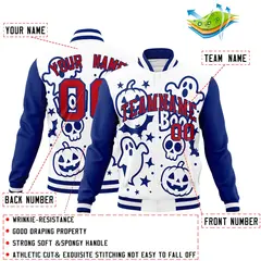 Royal Blue White Red Halloween Bats Pumpkins Ghost Letterman Jacket 2
