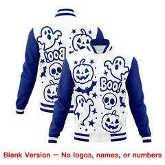 Royal Blue White Red Halloween Bats Pumpkins Ghost Letterman Jacket 7
