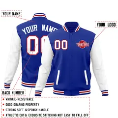 Royal Blue White Red Raglan Sleeve Cotton Letterman Jacket 2
