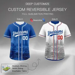 Royal Blue White Red Reversible City Graffiti Baseball Jersey 2