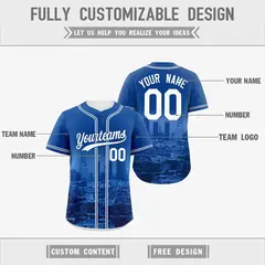 Royal Blue White Red Reversible City Graffiti Baseball Jersey 3