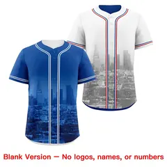 Royal Blue White Red Reversible City Graffiti Baseball Jersey 8