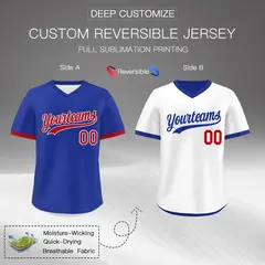 Royal Blue White Red Reversible Pullover Baseball Jersey 2