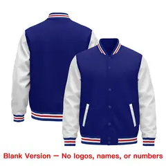 Royal Blue White Red Varsity Full-Snap Letterman Jacket Raglan Leather Sleeves 2