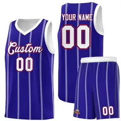 Royal Blue White Red Vertical Stripes Basketball Jersey Set