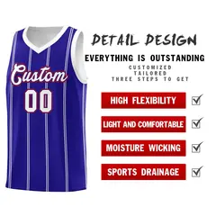 Royal Blue White Red Vertical Stripes Basketball Jersey Set 2