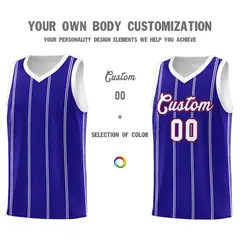 Royal Blue White Red Vertical Stripes Basketball Jersey Set 3