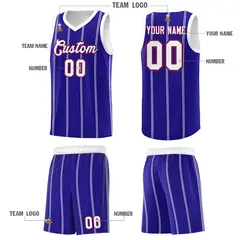 Royal Blue White Red Vertical Stripes Basketball Jersey Set 5