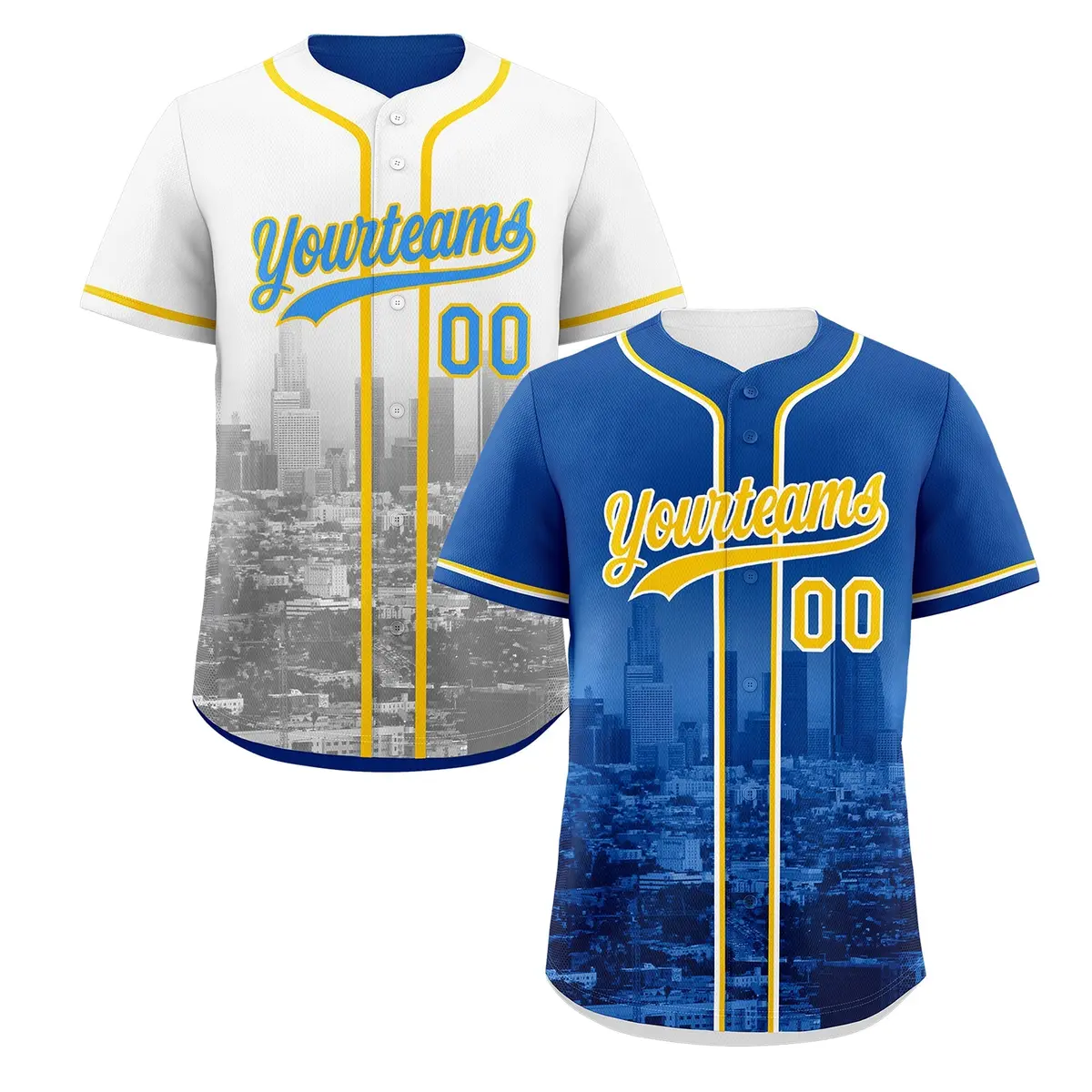 Royal Blue White Reversible City Graffiti Baseball Jersey