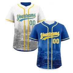 Royal Blue White Reversible City Graffiti Baseball Jersey