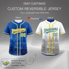 Royal Blue White Reversible City Graffiti Baseball Jersey 2