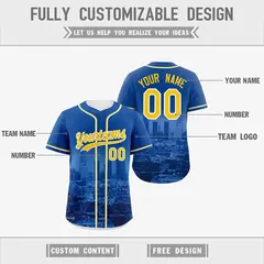 Royal Blue White Reversible City Graffiti Baseball Jersey 3