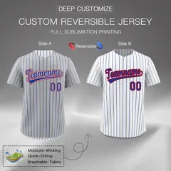 Royal Blue White Reversible Stripe Baseball Jersey 2