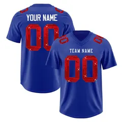 Royal Blue White Sequin Lettering Football Jersey 1