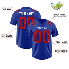 Royal Blue White Sequin Lettering Football Jersey 2