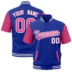 Royal Blue White Short Sleeve Full-Snap Varsity Jacket 1