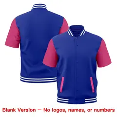 Royal Blue White Short Sleeve Full-Snap Varsity Jacket 7