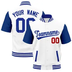 Royal Blue White Short Sleeve Full-Snap Varsity Jacket 1