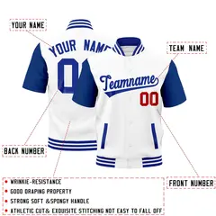 Royal Blue White Short Sleeve Full-Snap Varsity Jacket 2