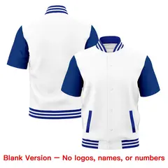 Royal Blue White Short Sleeve Full-Snap Varsity Jacket 7