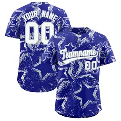 Royal Blue White Silver Graffiti Star Ink Baseball Jersey 1