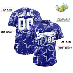 Royal Blue White Silver Graffiti Star Ink Baseball Jersey 2