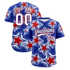 Royal Blue White Star Graffiti Baseball Jersey 1
