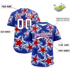 Royal Blue White Star Graffiti Baseball Jersey 2