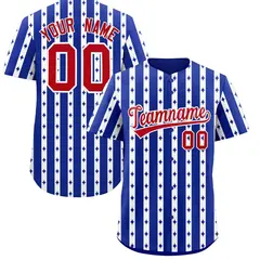 Royal Blue White Thick Stripes Star Pattern Baseball Jersey
