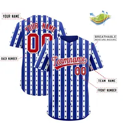 Royal Blue White Thick Stripes Star Pattern Baseball Jersey 2