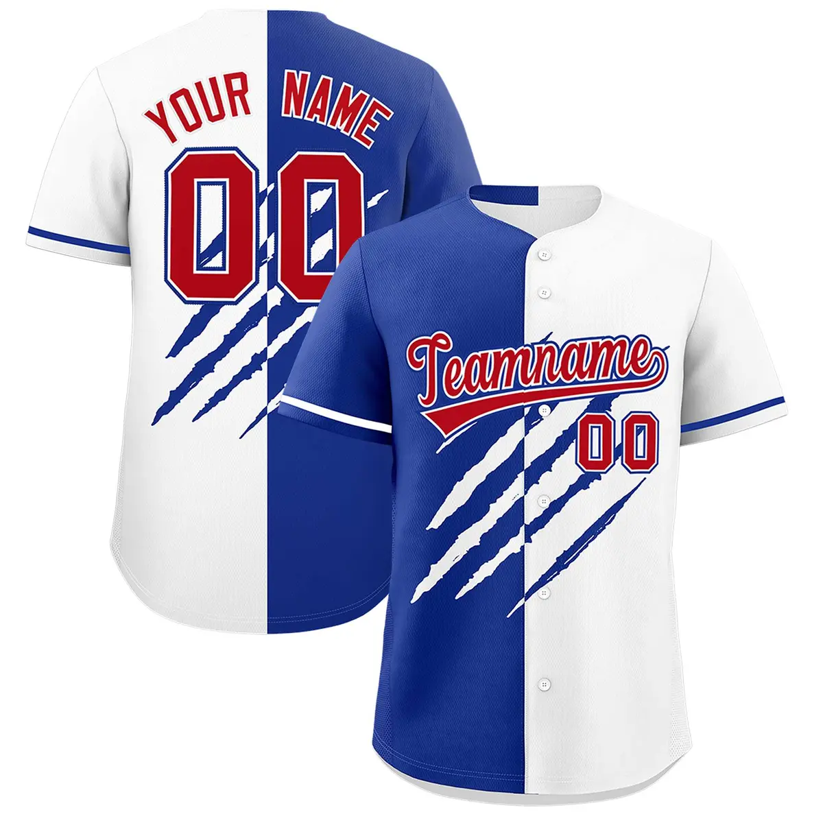 Royal Blue White Tiger Claw Scratch Split Baseball Jersey