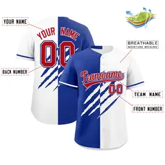 Royal Blue White Tiger Claw Scratch Split Baseball Jersey 2