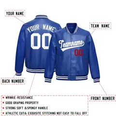Royal Blue White Varsity Full-Snap Faux Leather Letterman Jacket 2