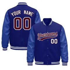 Royal Blue White Varsity Jacket Leather Sleeves Wrinkle-Resistant