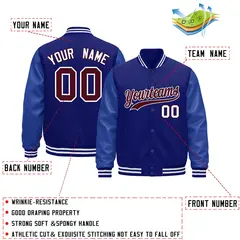 Royal Blue White Varsity Jacket Leather Sleeves Wrinkle-Resistant 2
