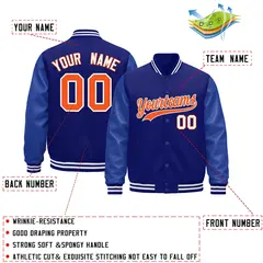 Royal Blue White Varsity Jacket Leather Sleeves Wrinkle-Resistant 2