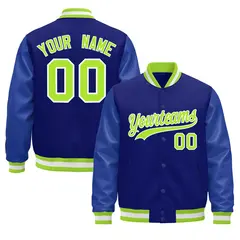 Royal Blue White Varsity Jacket Leather Sleeves Wrinkle-Resistant
