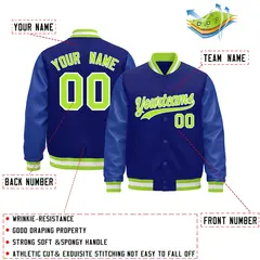 Royal Blue White Varsity Jacket Leather Sleeves Wrinkle-Resistant 2