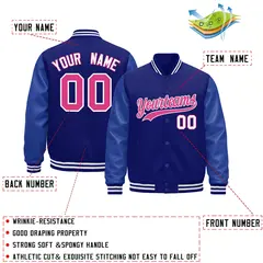 Royal Blue White Varsity Jacket Leather Sleeves Wrinkle-Resistant 2