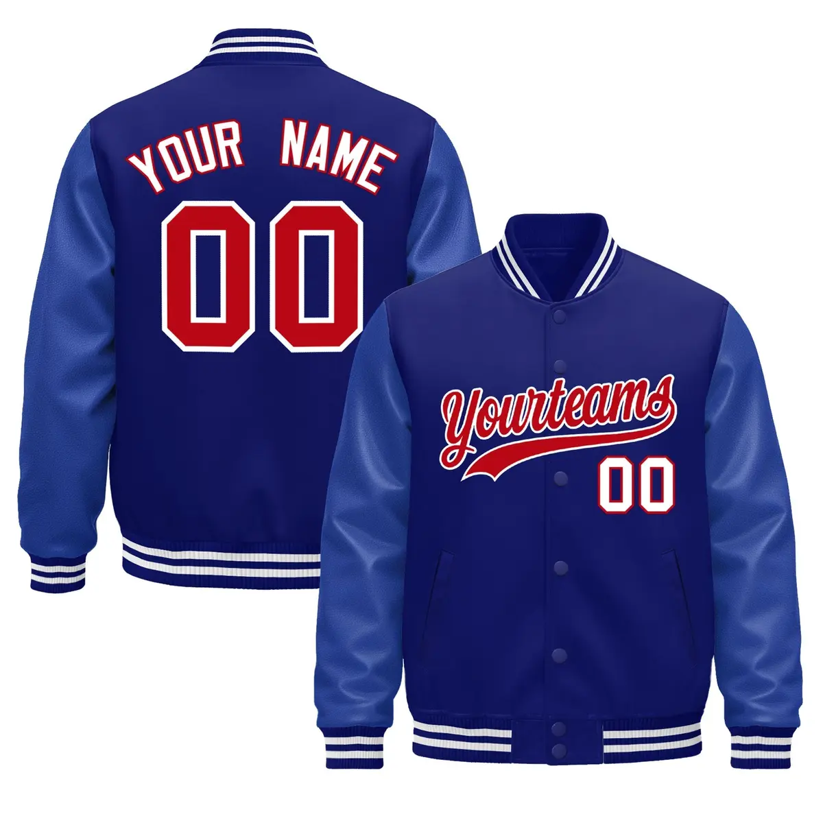 Royal Blue White Varsity Jacket Leather Sleeves Wrinkle-Resistant