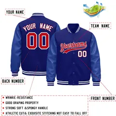 Royal Blue White Varsity Jacket Leather Sleeves Wrinkle-Resistant 2