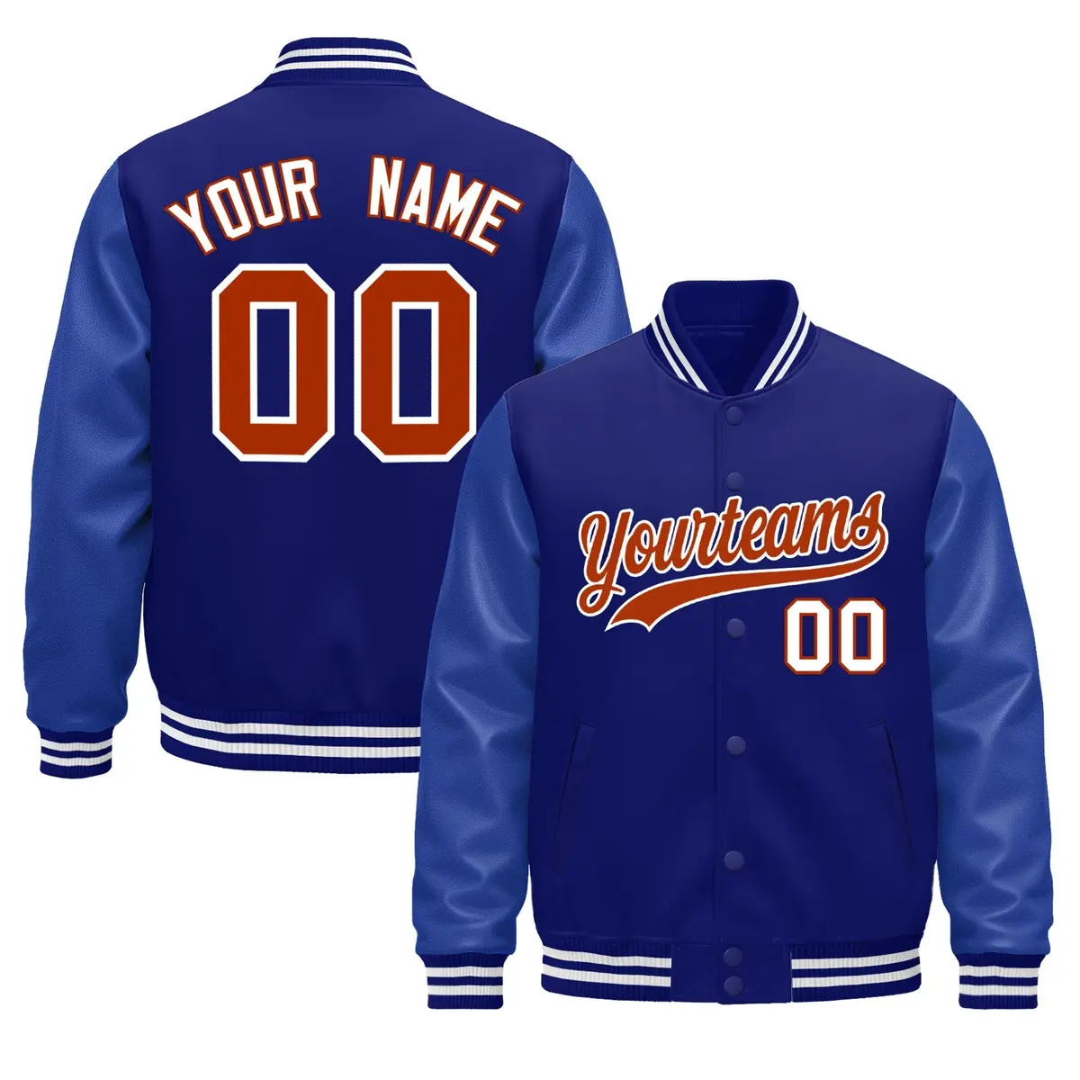 Royal Blue White Varsity Jacket Leather Sleeves Wrinkle-Resistant
