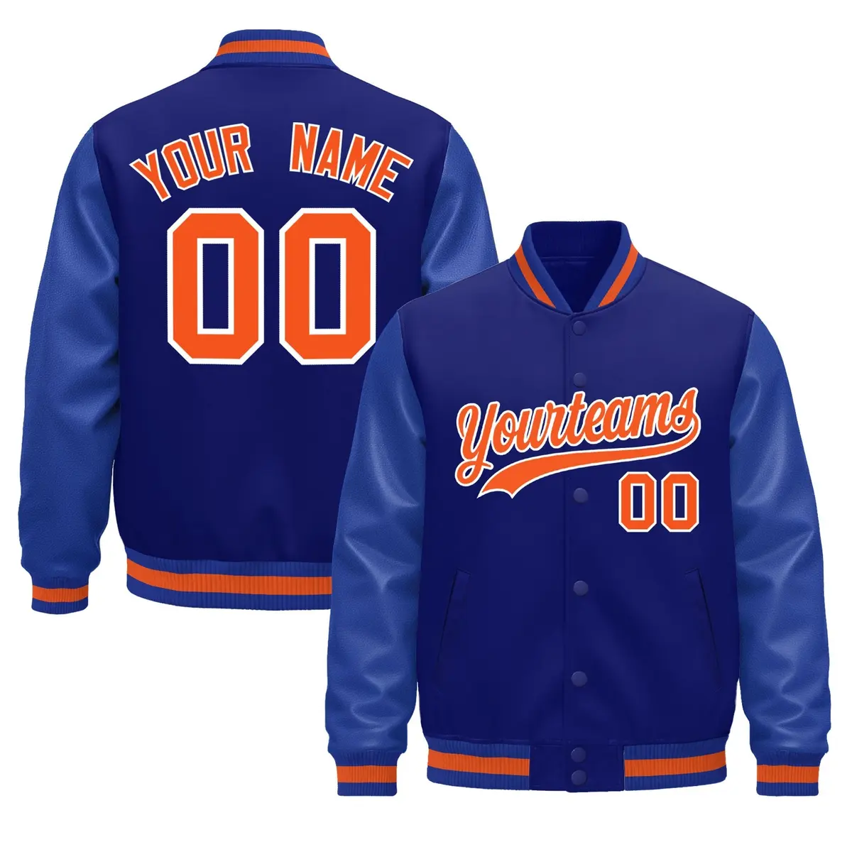 Royal Blue White Varsity Jacket Leather Sleeves Wrinkle-Resistant