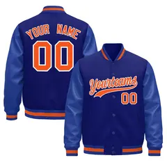 Royal Blue White Varsity Jacket Leather Sleeves Wrinkle-Resistant