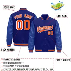Royal Blue White Varsity Jacket Leather Sleeves Wrinkle-Resistant 2