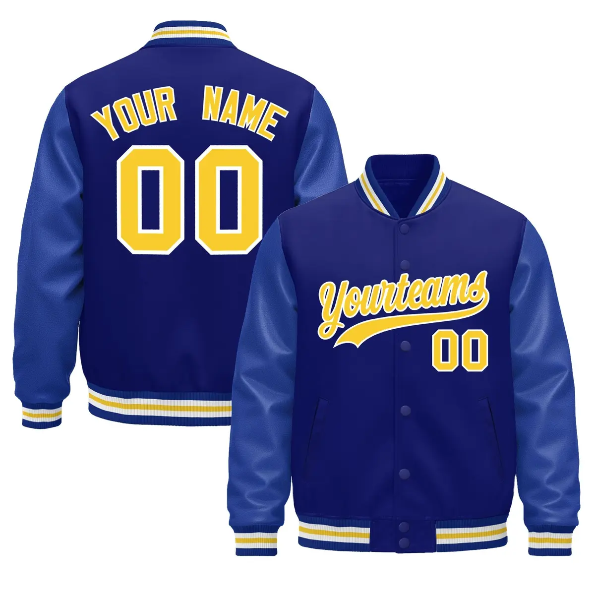 Royal Blue White Varsity Jacket Leather Sleeves Wrinkle-Resistant