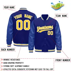 Royal Blue White Varsity Jacket Leather Sleeves Wrinkle-Resistant 2
