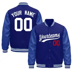 Royal Blue White Varsity Jacket Leather Sleeves Wrinkle-Resistant 1