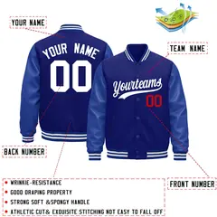 Royal Blue White Varsity Jacket Leather Sleeves Wrinkle-Resistant 2