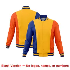 Royal Blue Yellow Orange Three-Color Block Varsity Letterman Jacket 7